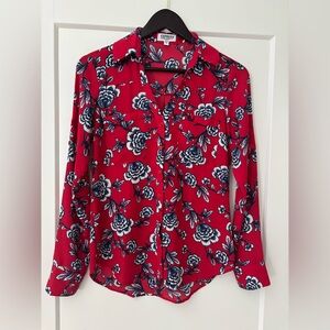 Express Red/Blue Floral Button-Down Shirt